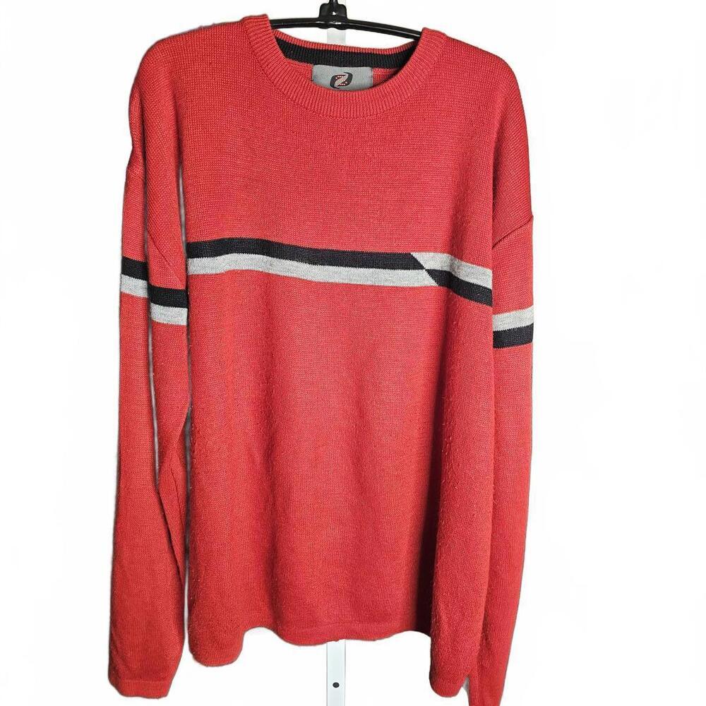 Sideout Red Acrylic Sweater with Striped Detail, Size L